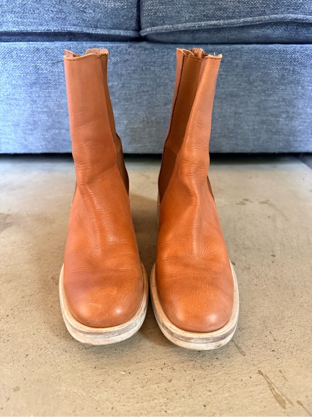 Free People Cognac Leather Mid-Block Chelsea Boots - Picture 2 of 5